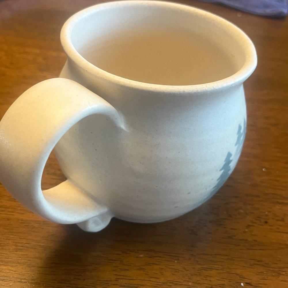 Handmade Ceramic Pottery Mug with Green Pine Tree Design - Picture 5 of 8